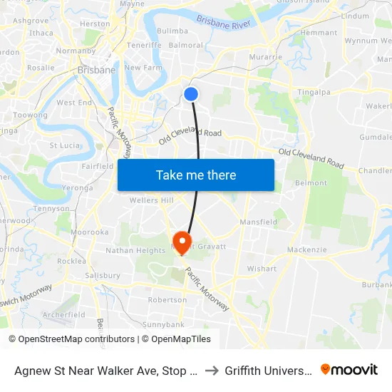 Agnew St Near Walker Ave, Stop 42 to Griffith University map