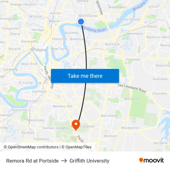 Remora Rd at Portside to Griffith University map
