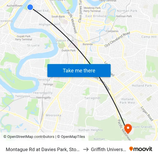 Montague Rd at Davies Park, Stop 8 to Griffith University map