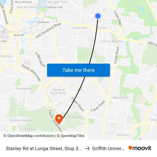 Stanley Rd at Lunga Street, Stop 39/40 to Griffith University map