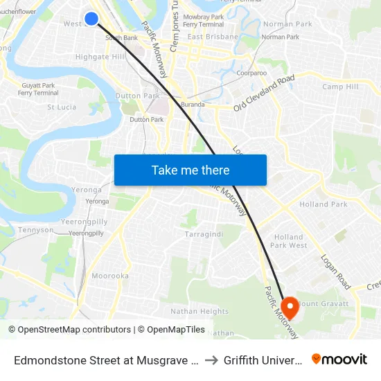 Edmondstone Street at Musgrave Park to Griffith University map