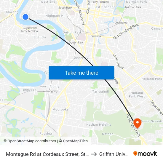 Montague Rd at Cordeaux Street, Stop 30/14 to Griffith University map