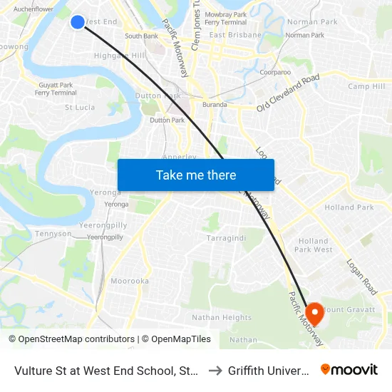 Vulture St at West End School, Stop 9 to Griffith University map