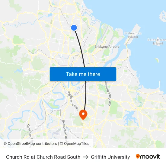 Church Rd at Church Road South to Griffith University map
