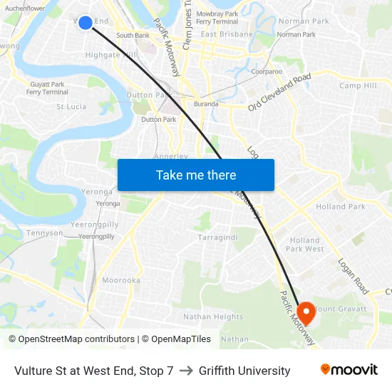 Vulture St at West End, Stop 7 to Griffith University map