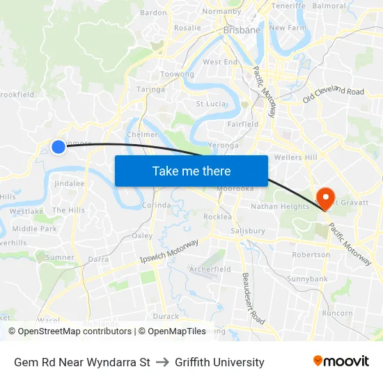 Gem Rd Near Wyndarra St to Griffith University map
