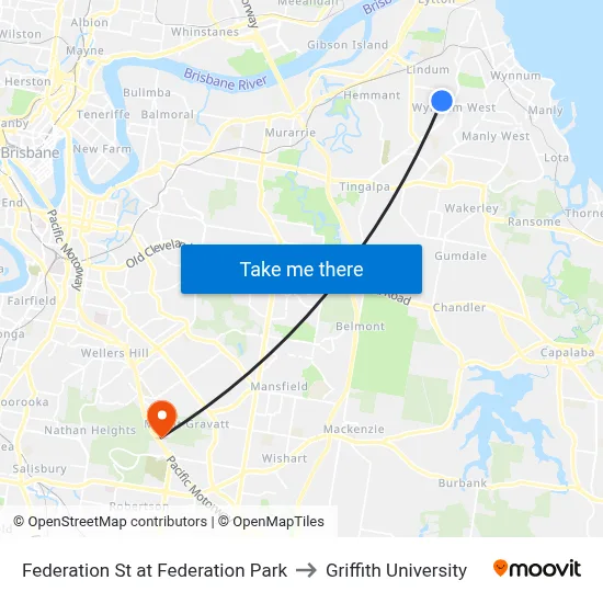 Federation St at Federation Park to Griffith University map