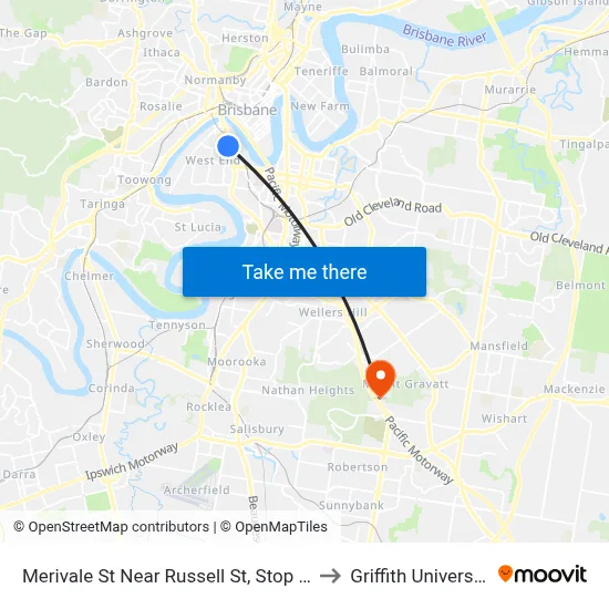 Merivale St Near Russell St, Stop 2a to Griffith University map