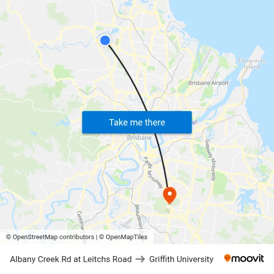 Albany Creek Rd at Leitchs Road to Griffith University map