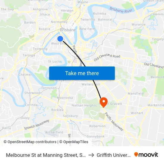 Melbourne St at Manning Street, Stop 4 to Griffith University map