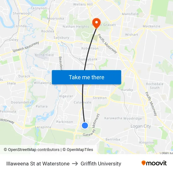 Illaweena St at Waterstone to Griffith University map