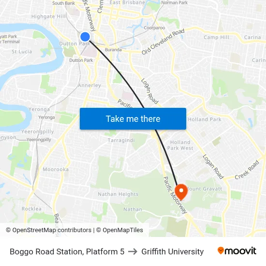 Boggo Road Station, Platform 5 to Griffith University map