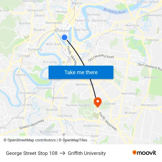 George Street Stop 108 to Griffith University map