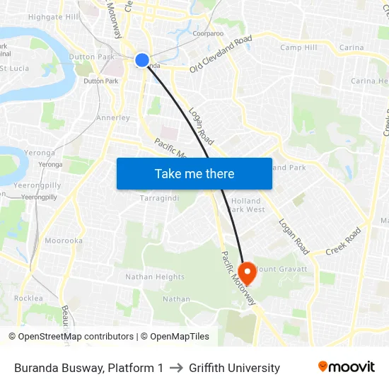 Buranda Busway, Platform 1 to Griffith University map