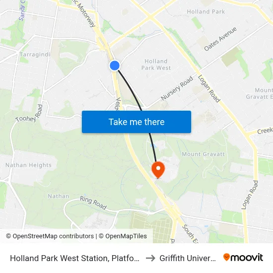 Holland Park West Station, Platform 1 to Griffith University map