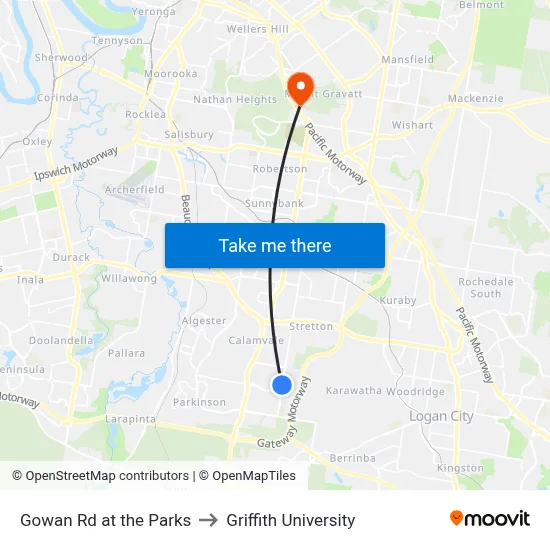 Gowan Rd at the Parks to Griffith University map