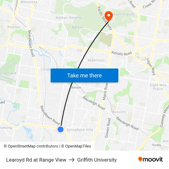 Learoyd Rd at Range View to Griffith University map