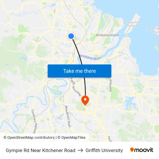 Gympie Rd Near Kitchener Road to Griffith University map
