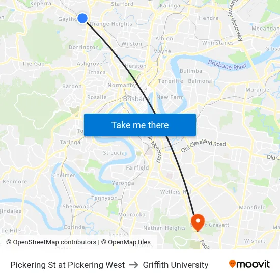 Pickering St at Pickering West to Griffith University map