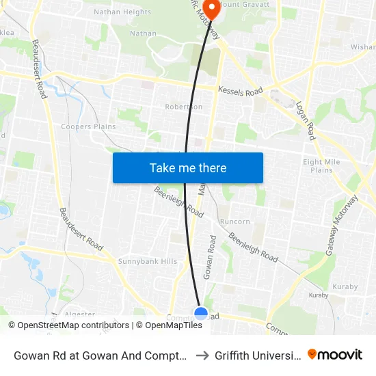 Gowan Rd at Gowan And Compton to Griffith University map