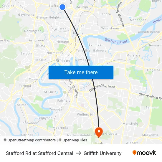 Stafford Rd at Stafford Central to Griffith University map