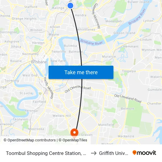 Toombul Shopping Centre Station, Platform A to Griffith University map