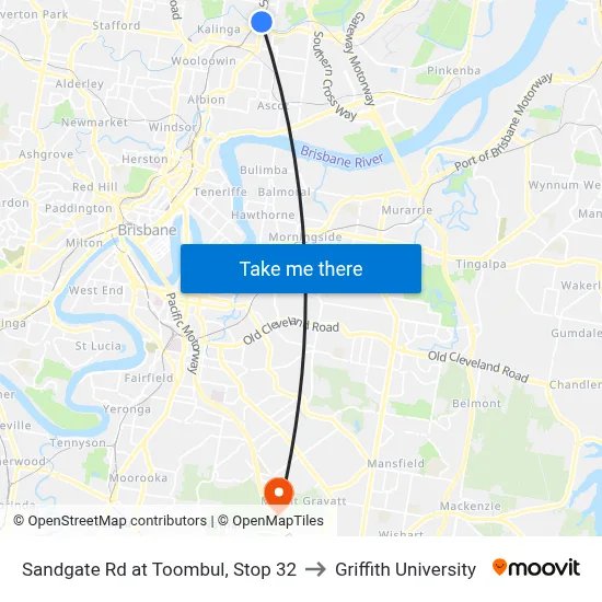 Sandgate Rd at Toombul, Stop 32 to Griffith University map