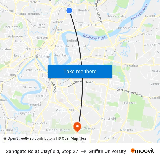 Sandgate Rd at Clayfield, Stop 27 to Griffith University map