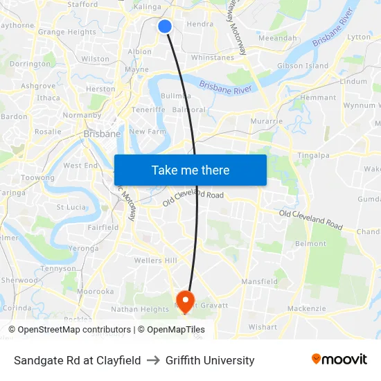 Sandgate Rd at Clayfield to Griffith University map