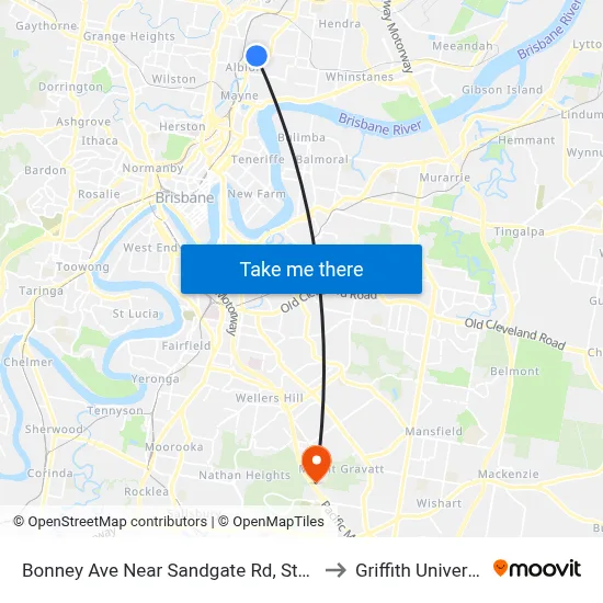 Bonney Ave Near Sandgate Rd, Stop 21 to Griffith University map