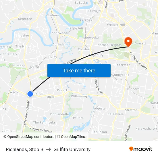 Richlands, Stop B to Griffith University map