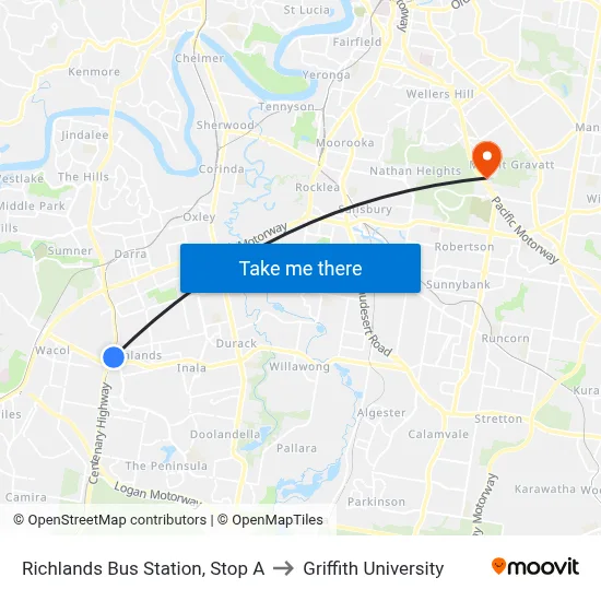 Richlands Bus Station, Stop A to Griffith University map