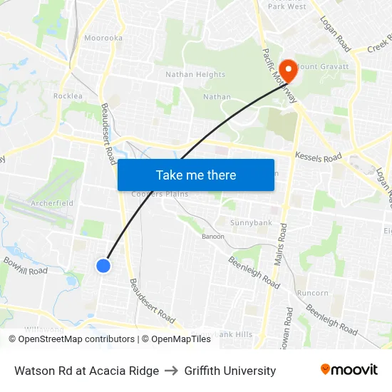 Watson Rd at Acacia Ridge to Griffith University map