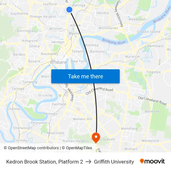 Kedron Brook Station, Platform 2 to Griffith University map