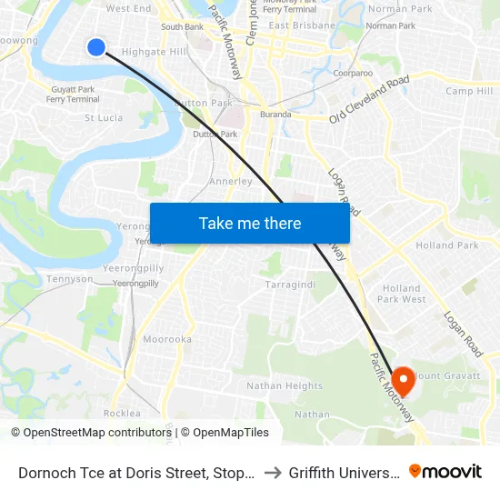 Dornoch Tce at Doris Street, Stop 17 to Griffith University map