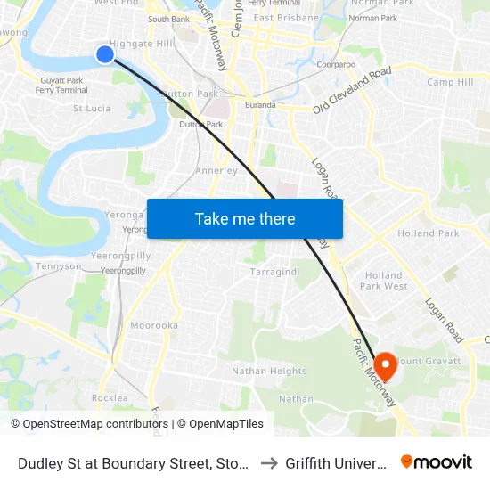 Dudley St at Boundary Street, Stop 24 to Griffith University map