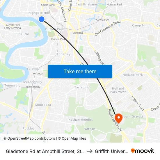 Gladstone Rd at Ampthill Street, Stop 13 to Griffith University map