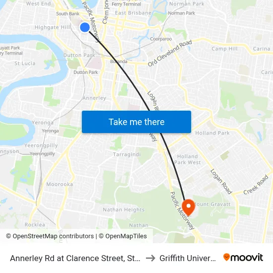 Annerley Rd at Clarence Street, Stop 7 to Griffith University map