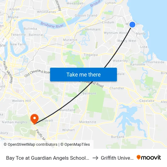 Bay Tce at Guardian Angels School Stop 95 to Griffith University map