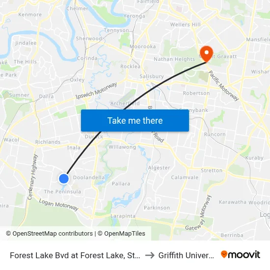 Forest Lake Bvd at Forest Lake, Stop A to Griffith University map