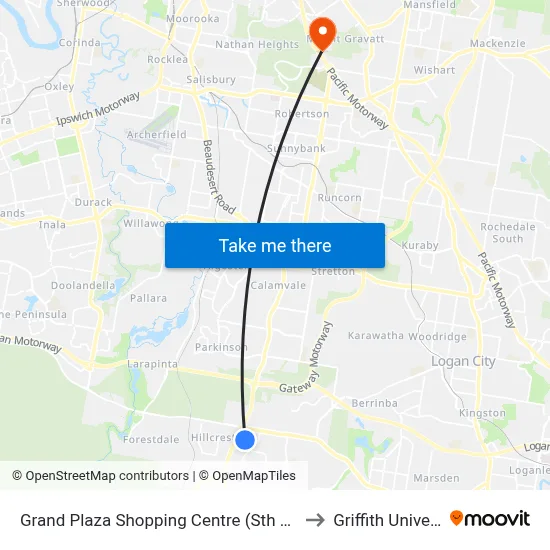 Grand Plaza Shopping Centre (Sth Car Park) to Griffith University map