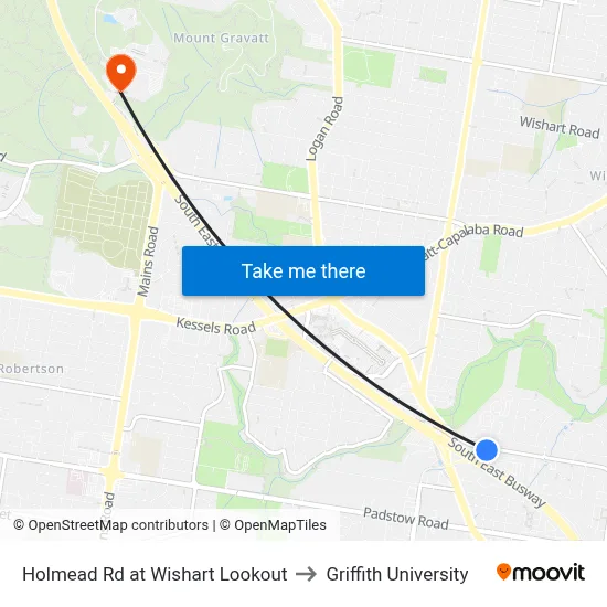 Holmead Rd at Wishart Lookout to Griffith University map