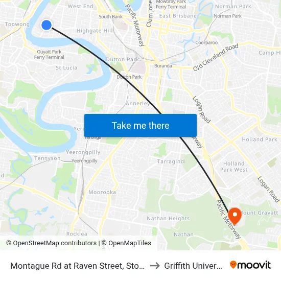 Montague Rd at Raven Street, Stop 12 to Griffith University map