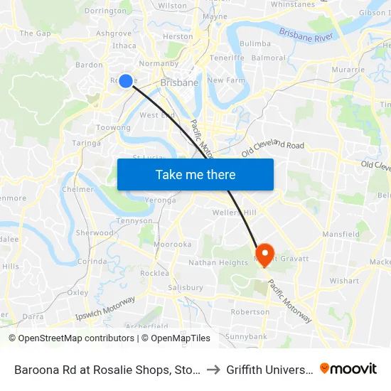 Baroona Rd at Rosalie Shops, Stop 9 to Griffith University map
