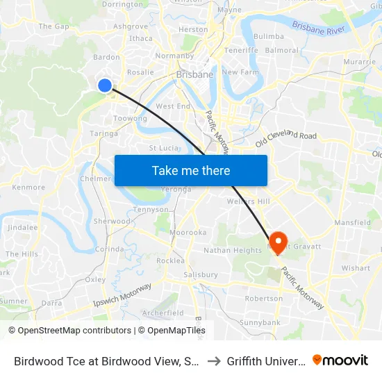 Birdwood Tce at Birdwood View, Stop 30 to Griffith University map