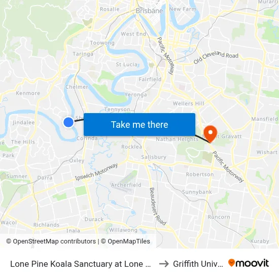 Lone Pine Koala Sanctuary at Lone Pine, Stop 42 to Griffith University map