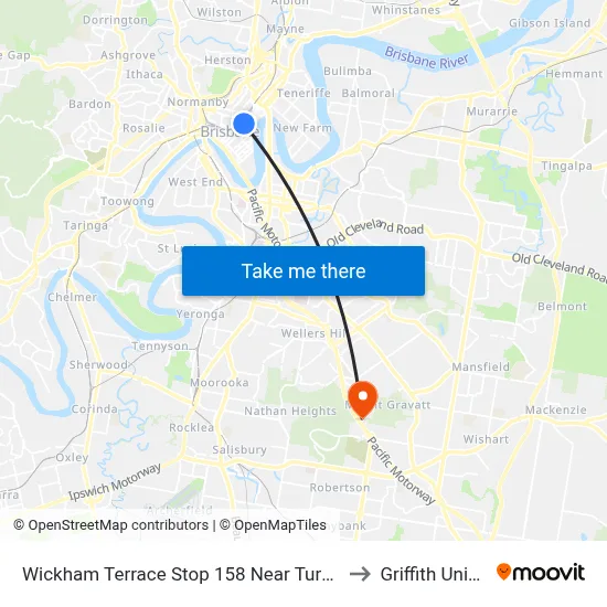 Wickham Terrace Stop 158 Near Turbot St, Stand A to Griffith University map