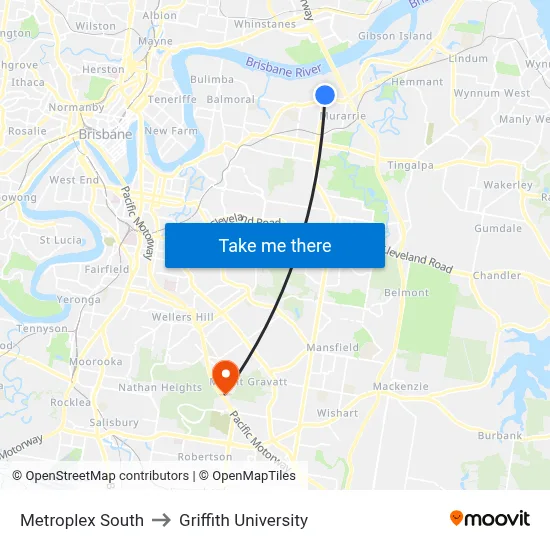 Metroplex South to Griffith University map