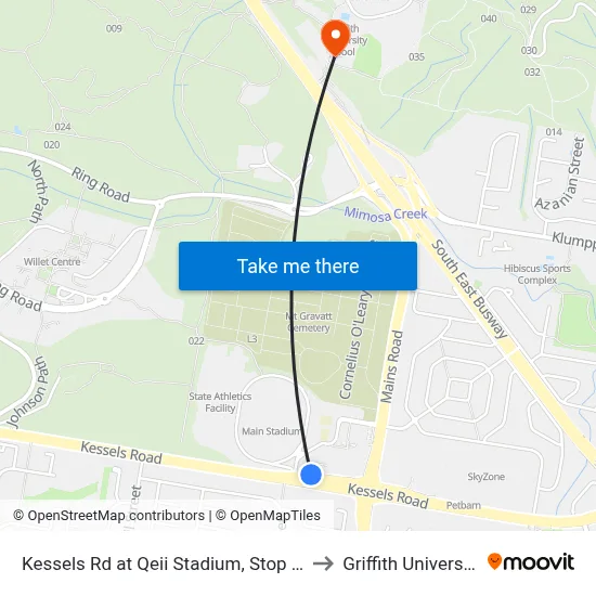 Kessels Rd at Qeii Stadium, Stop 57 to Griffith University map