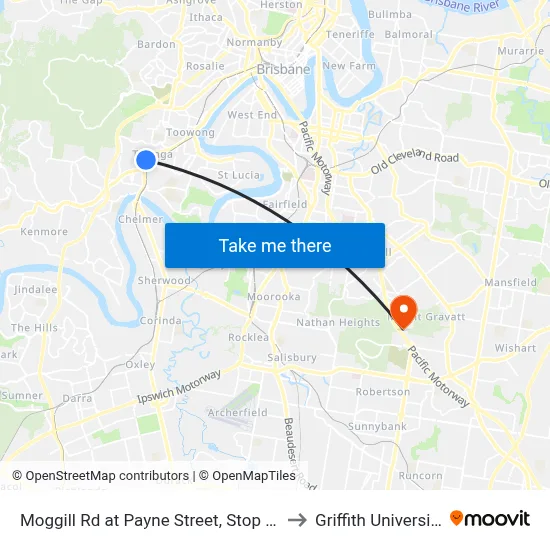 Moggill Rd at Payne Street, Stop 20 to Griffith University map